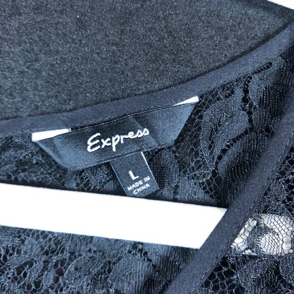 Express Womens Blouse Black 100% Silk Lace Accent Halter Tank Lightweight Large - Picture 6 of 12